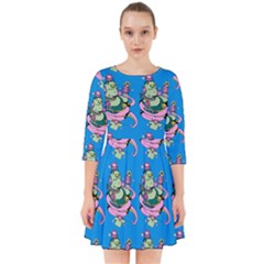 Monster And Cute Monsters Fight With Snake And Cyclops Smock Dress by DinzDas