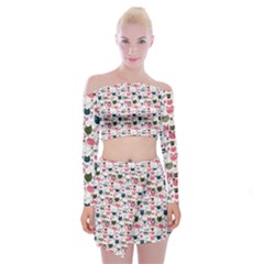 Adorable Seamless Cat Head Pattern01 Off Shoulder Top With Mini Skirt Set by TastefulDesigns