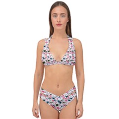 Adorable Seamless Cat Head Pattern01 Double Strap Halter Bikini Set by TastefulDesigns