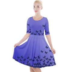Gradient Butterflies Pattern, Flying Insects Theme Quarter Sleeve A-line Dress by Casemiro