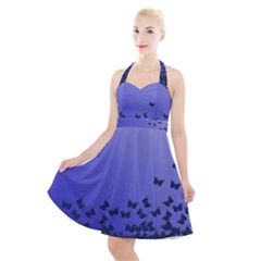 Gradient Butterflies Pattern, Flying Insects Theme Halter Party Swing Dress  by Casemiro