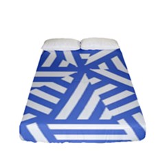 Geometric Blue And White Lines, Stripes Pattern Fitted Sheet (full/ Double Size) by Casemiro