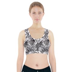 Black And White Leafs Pattern, Tropical Jungle, Nature Themed Sports Bra With Pocket by Casemiro