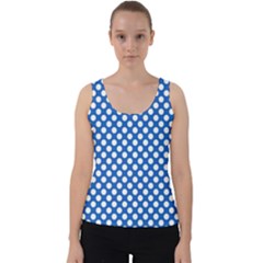Pastel Blue, White Polka Dots Pattern, Retro, Classic Dotted Theme Velvet Tank Top by Casemiro