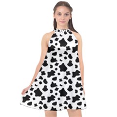 Black And White Cow Spots Pattern, Animal Fur Print, Vector Halter Neckline Chiffon Dress  by Casemiro