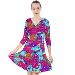 Dinos Quarter Sleeve Front Wrap Dress by Sobalvarro