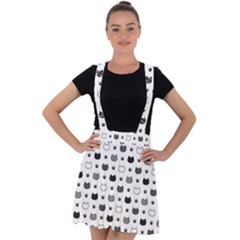 Kitten Head Paw Footprint Seamless Pattern 1 Velvet Suspender Skater Skirt by TastefulDesigns