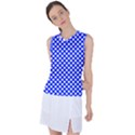 Dark blue and white polka dots pattern, retro pin-up style theme, classic dotted theme Women s Sleeveless Sports Top View1
