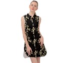 Dark Botanical Motif Pattern Sleeveless Shirt Dress View1