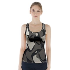 Trippy Sepia Paint Splash, Brown, Army Style Camo, Dotted Abstract Pattern Racer Back Sports Top by Casemiro