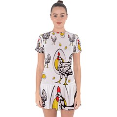 Roseanne Chicken, Retro Chickens Drop Hem Mini Chiffon Dress by EvgeniaEsenina