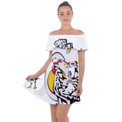 Roseanne Chicken, Retro Chickens Off Shoulder Velour Dress by EvgeniaEsenina