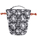 Stylized Botanical Motif Black And White Print Drawstring Bucket Bag View2