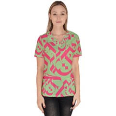 Pattern Ornament Gothic Style Elegant Font Tattoos Women s V-neck Scrub Top by Amaryn4rt