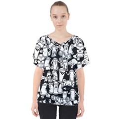 Graffiti Spray Can Characters Seamless Pattern V-neck Dolman Drape Top by Amaryn4rt