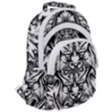 Tiger Illustration Vintage Border Frame Engraving With Retro Ornament Pattern Antique Rococo Style Rounded Multi Pocket Backpack View2