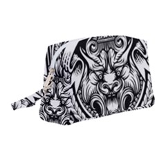 Tiger Illustration Vintage Border Frame Engraving With Retro Ornament Pattern Antique Rococo Style Wristlet Pouch Bag (medium) by Amaryn4rt