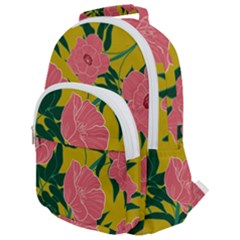 Pink Flower Seamless Pattern Rounded Multi Pocket Backpack by Amaryn4rt