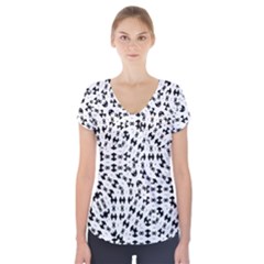 Black And White Ethnic Print Short Sleeve Front Detail Top by dflcprintsclothing