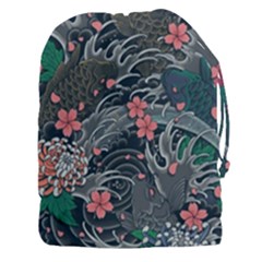 Japanese Wave Koi Illustration Seamless Pattern Drawstring Pouch (3xl) by Amaryn4rt