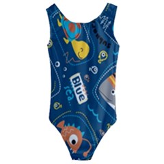 Seamless Pattern Vector Submarine With Sea Animals Cartoon Kids  Cut-out Back One Piece Swimsuit by Amaryn4rt