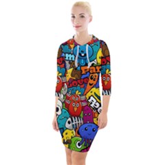 Graffiti Characters Seamless Pattern Quarter Sleeve Hood Bodycon Dress by Amaryn4rt