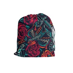 Vintage Flash Tattoos Designs Seamless Pattern Drawstring Pouch (large) by Amaryn4rt