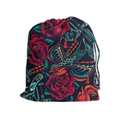 Vintage Flash Tattoos Designs Seamless Pattern Drawstring Pouch (xl) by Amaryn4rt