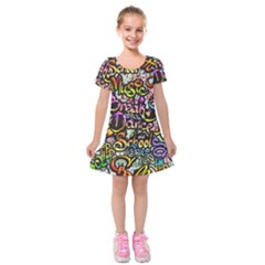 Graffiti Word Seamless Pattern Kids  Short Sleeve Velvet Dress by Amaryn4rt