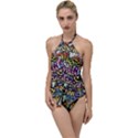 Graffiti Word Seamless Pattern Go with the Flow One Piece Swimsuit View1