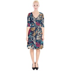 Vintage Art Tattoos Colorful Seamless Pattern Wrap Up Cocktail Dress by Amaryn4rt