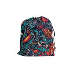 Vintage Tattoos Colorful Seamless Pattern Drawstring Pouch (medium) by Amaryn4rt
