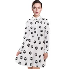 Dog Paws Pattern, Black And White Vector Illustration, Animal Love Theme Long Sleeve Chiffon Shirt Dress by Casemiro