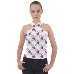 Poppies Pattern, Poppy Flower Symetric Theme, Floral Design Cross Neck Velour Top by Casemiro