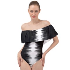 Black And White Noise, Sound Equalizer Pattern Off Shoulder Velour Bodysuit  by Casemiro