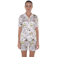 Cute-baby-animals-seamless-pattern Satin Short Sleeve Pyjamas Set by Sobalvarro