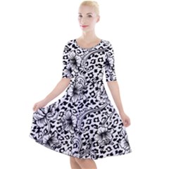 Vector-eclectic-fabric-seamless-pattern-animal-background-with-baroque-ornament Quarter Sleeve A-line Dress by Sobalvarro