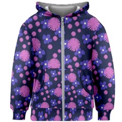 Pink And Blue Flowers Kids  Zipper Hoodie Without Drawstring by bloomingvinedesign