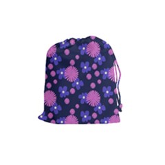 Pink And Blue Flowers Drawstring Pouch (medium) by bloomingvinedesign