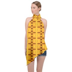 Digital Illusion Halter Asymmetric Satin Top by Sparkle