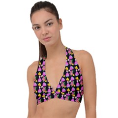 Girl With Hood Cape Heart Lemon Pattern Black Halter Plunge Bikini Top by snowwhitegirl