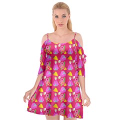Girl With Hood Cape Heart Lemon Pattern Pink Cutout Spaghetti Strap Chiffon Dress by snowwhitegirl