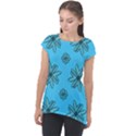Blue repeat pattern Cap Sleeve High Low Top View1