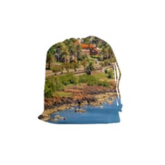 Punta Colorada Aerial Landscape Scene, Uruguay Drawstring Pouch (medium) by dflcprintsclothing