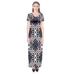 Boho Geometric Short Sleeve Maxi Dress by tmsartbazaar