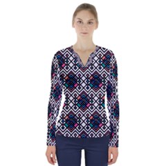 Boho Geometric V-neck Long Sleeve Top by tmsartbazaar