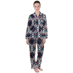 Boho Geometric Satin Long Sleeve Pyjamas Set by tmsartbazaar