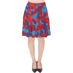 Red And Blue Camouflage Pattern Velvet High Waist Skirt by SpinnyChairDesigns