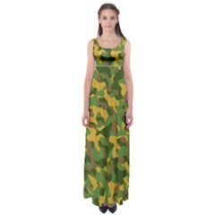 Yellow Green Brown Camouflage Empire Waist Maxi Dress by SpinnyChairDesigns