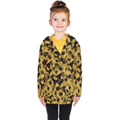 Black Yellow Brown Camouflage Pattern Kids  Double Breasted Button Coat by SpinnyChairDesigns
